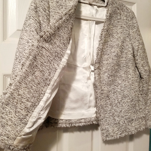 Anne Klein Preppy 90s stylw White Boucle 3/4 Sleeve Suit Jacket - Picture 3 of 6